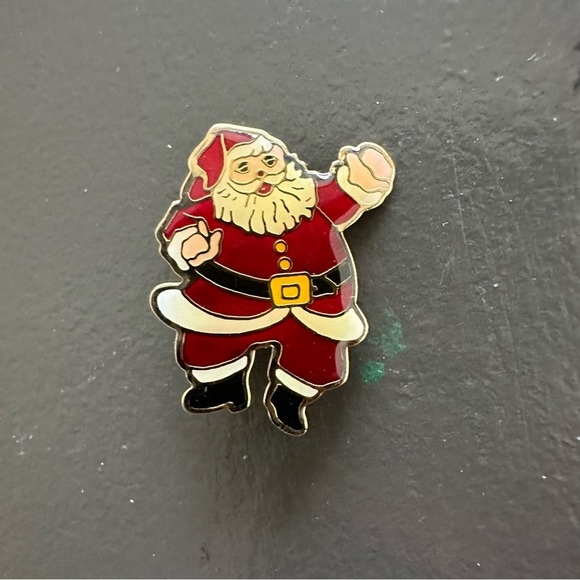 Vintage Jolly Red White & Black Enamel Dancing Santa Claus Christmas Holiday Pin - Picture 10 of 10